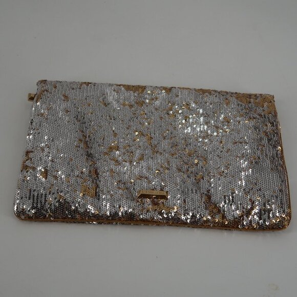 BCBGMaxAzria Silver Gold Sequin Clutch - Picture 1 of 10